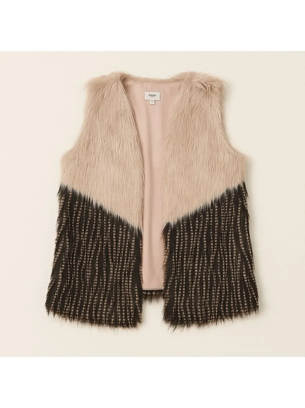 Faux Fur Vest in Grey Black Pockets Size Medium Chic Glam